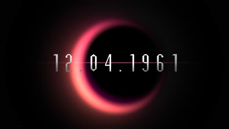 futurista nebulosa negra y roja con un texto brillante del 12 de abril de 1961.