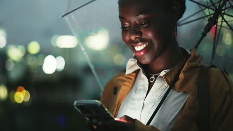 Black-woman,-night-and-smartphone