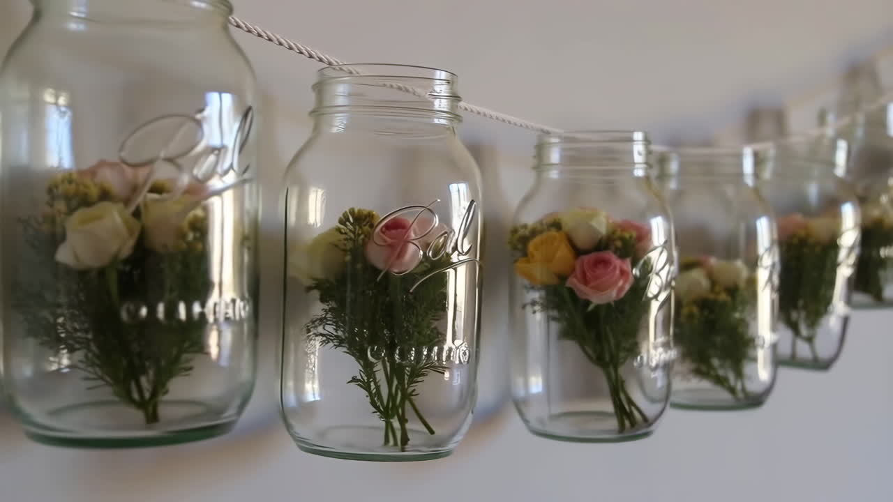 Hanging Mason Jars with Floral Bouquets
