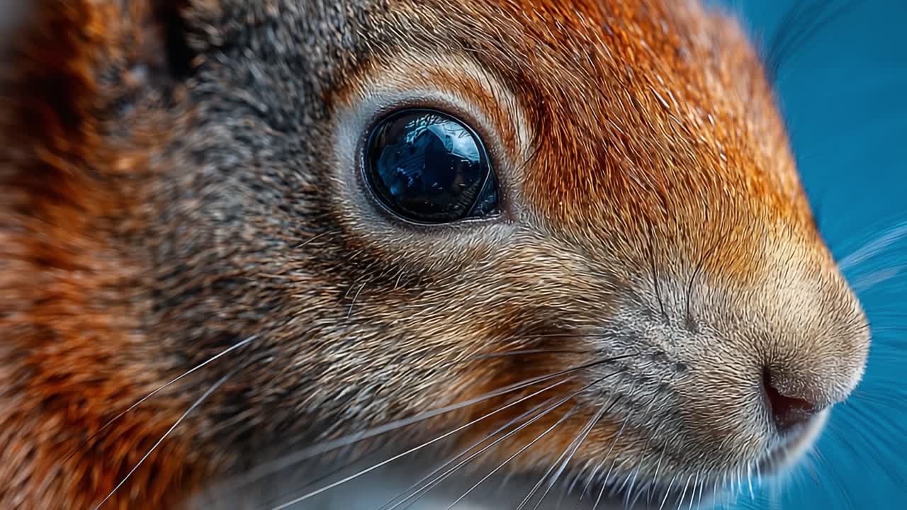 Captivating Close-Up of a Squirrel's Face Showcasing Intricate Fur Patterns and Distinctive Eye Features Against a Vibrant Background