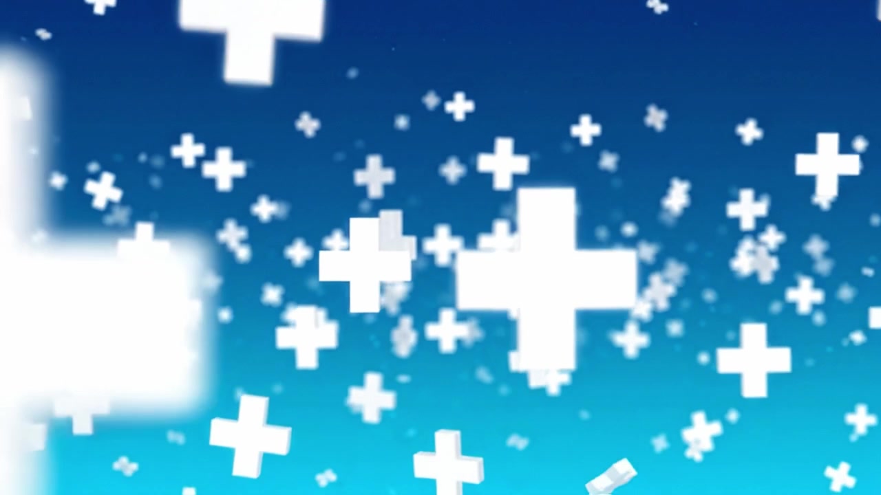 Dynamic Visuals of White Plus Signs Floating Amidst a Blue Gradient Background with Sparkles, Perfect for Representing Growth and Positivity in Animated Media.