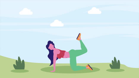 atleta practicando ejercicio animación de paisaje
