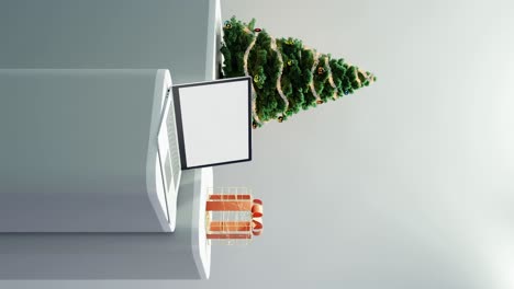 festive tech: a modern christmas workspace on white background vertical