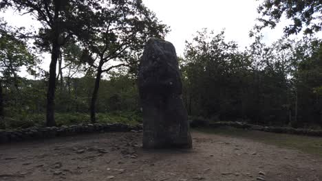 panoramic view from left to right of the géant du manio menhir at carnac in bretagne