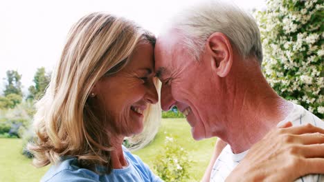 Senior-couple-embracing-in-garden