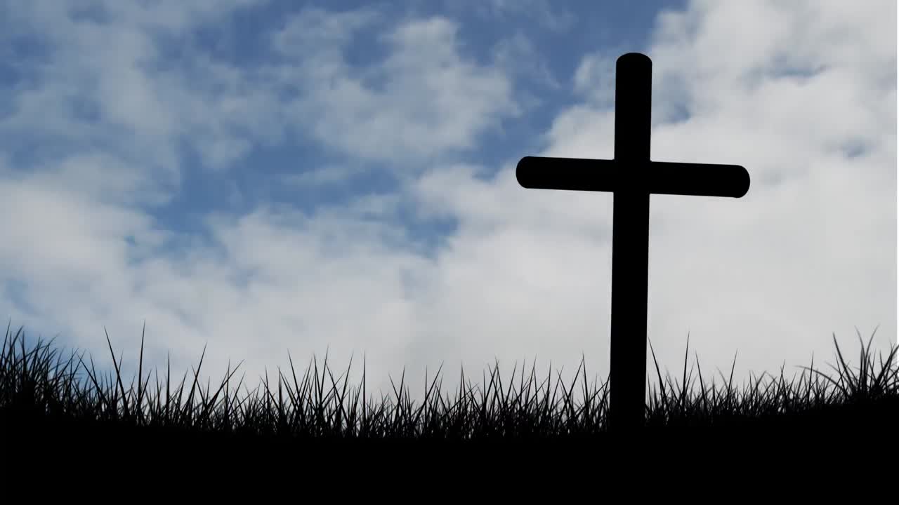 구름 위 에 있는 그리스도인 십자가 의 실루 ⁇  의 애니메이션