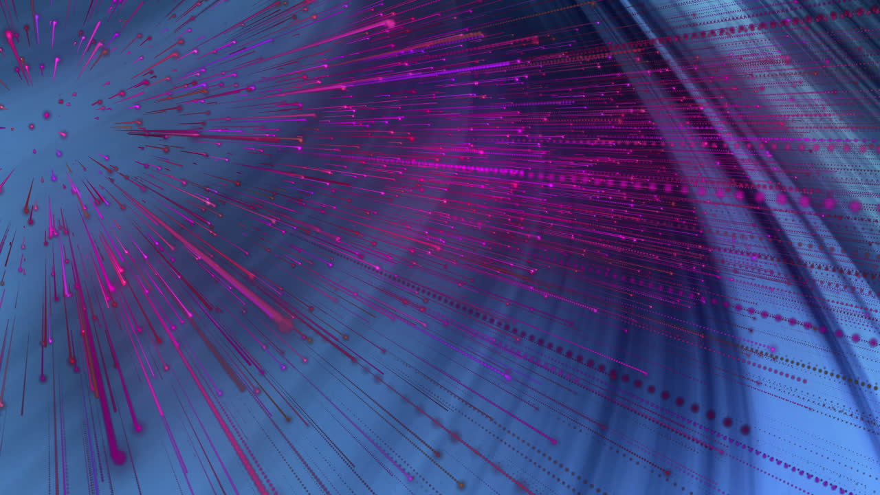 Creating animation, dynamic purple and blue light streaks forming digital pattern