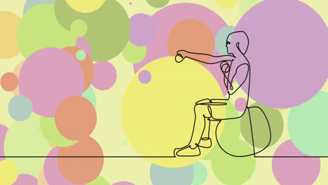 animação de desenho de esportista fazendo exercício e pontos em fundo verde