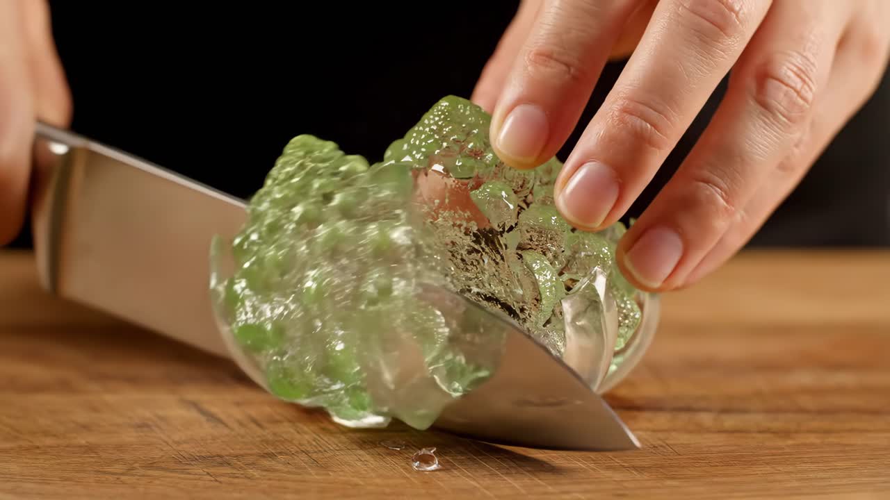 Cutting green ice dessert