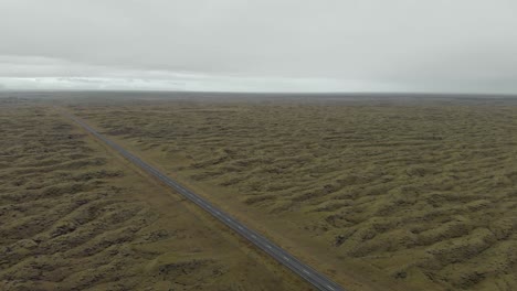 Aerial-shot-of-a-moss-covered-lava-field-in-Iceland