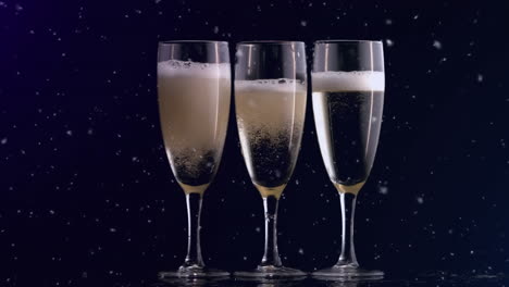 animation of confetti falling and three glasses of champagne on black background