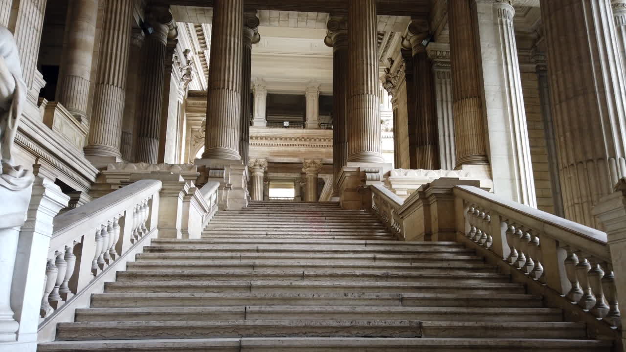 The main staircase inside of the Palace of Justice Courthouse in Brussels, Belgium