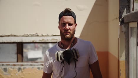 graffiti artist with protective mask standing 4k