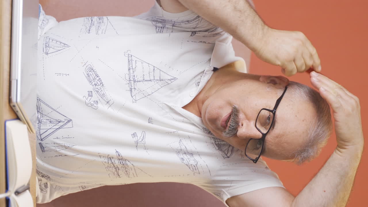 video vertical de un anciano peinándose el cabello.