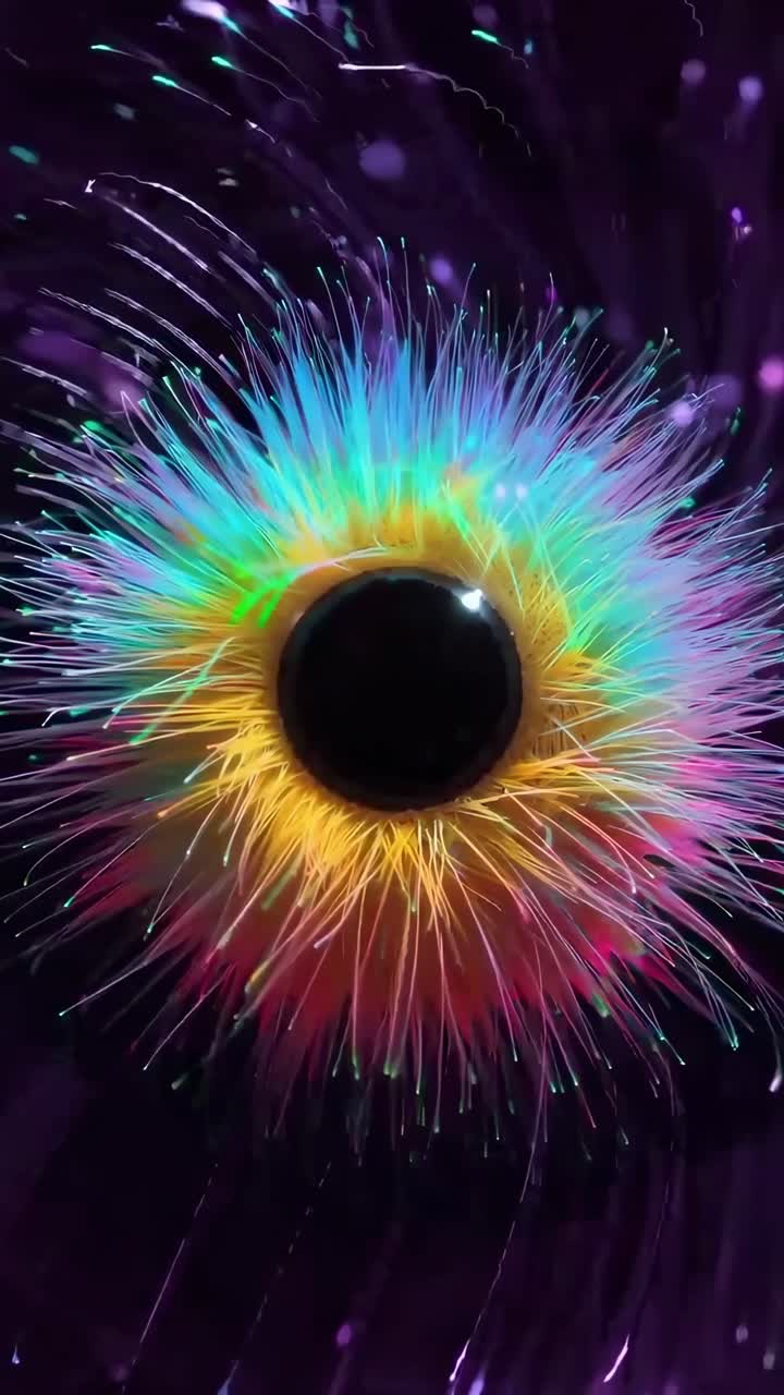 Occhio digitale astratto con filamenti di fibra ottica luminosi