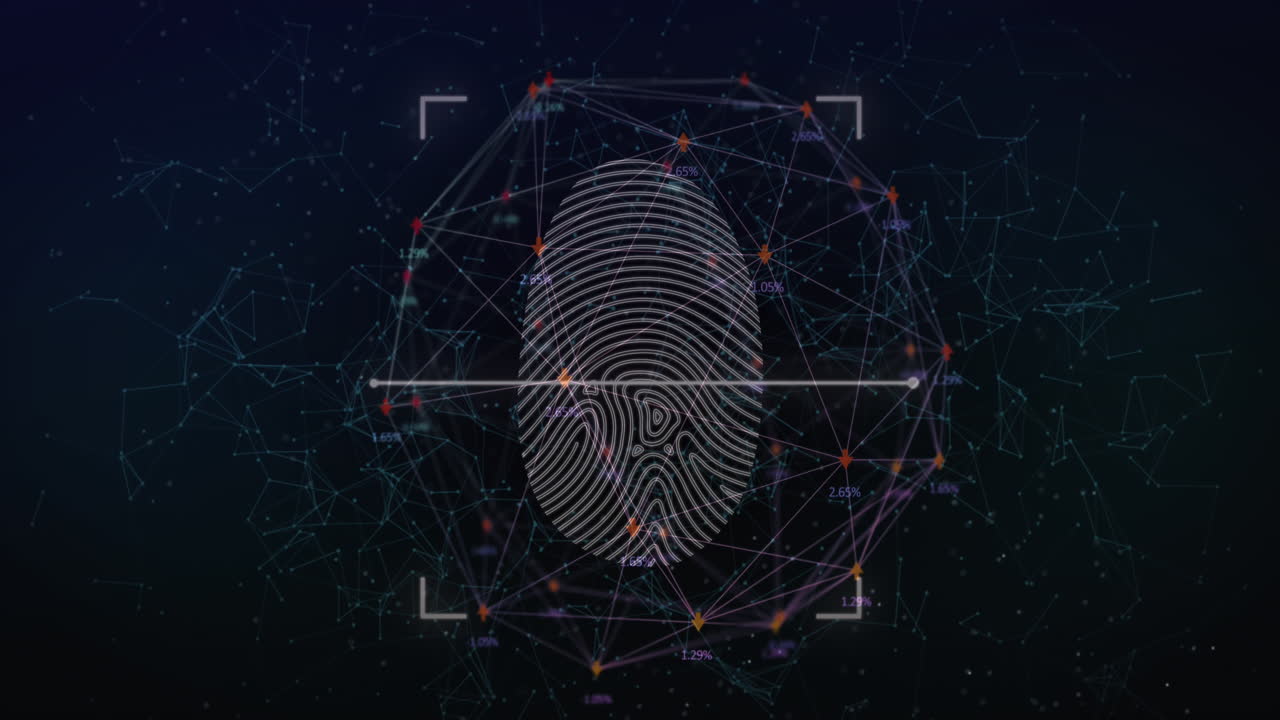 escáner de huellas dactilares biométrico contra el globo de la red de conexiones