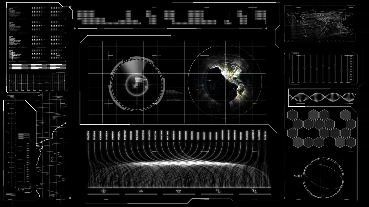Animation of globe and data processing on screen