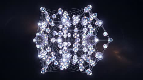 a stunning visualization of a complex crystal structure with interconnected spheres and vibrant light reflections capturing the essence of molecular geometry
