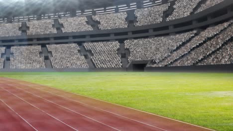 animation of empty stands with football pitch in sports stadium