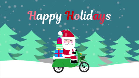 Frohe-Feiertage-Und-Weihnachtsmann-Mit-Geschenken-Auf-Dem-Motorrad