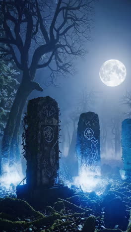 moonlit ancient forest graveyard