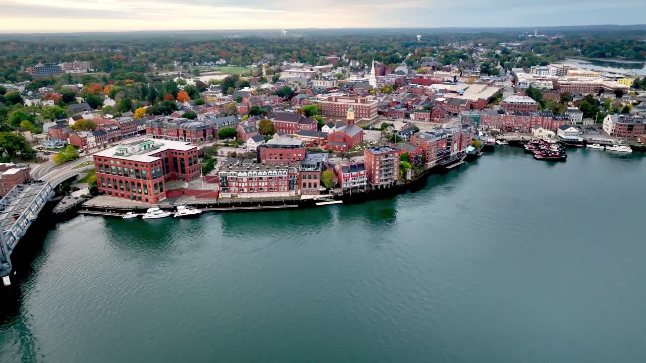 Aerial View of a Coastal Town in Maine