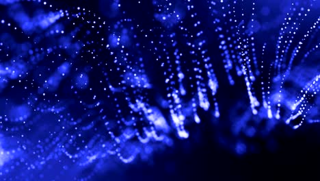 3d render loop animation of glow particles form oscillating lines as swinging garland as holyday background or abstract background of particles with depth of field and bokeh like vj loop. blue 2