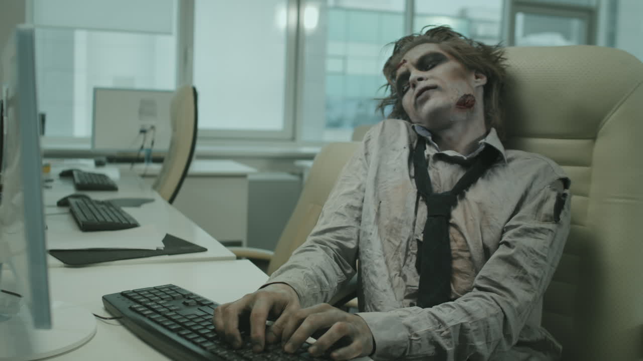 Zombie Businessman Working in Office