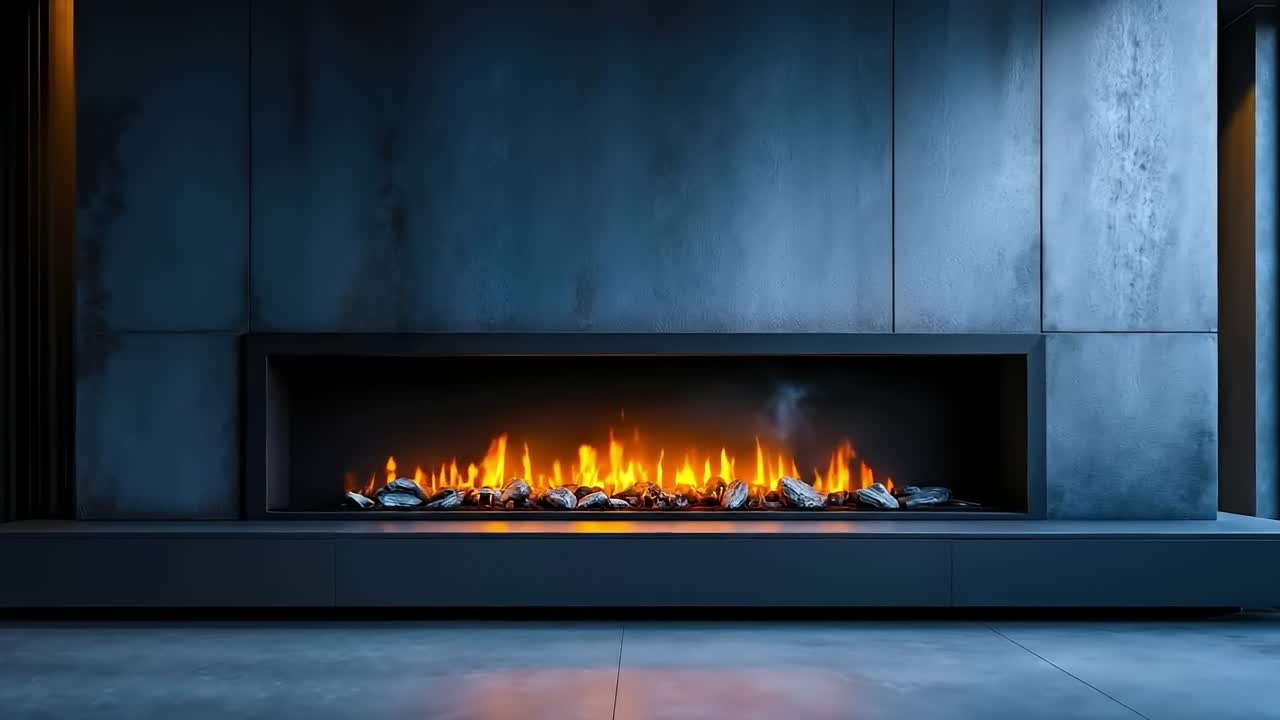 그 중간 에 불 을 태우고 있는 벽난로