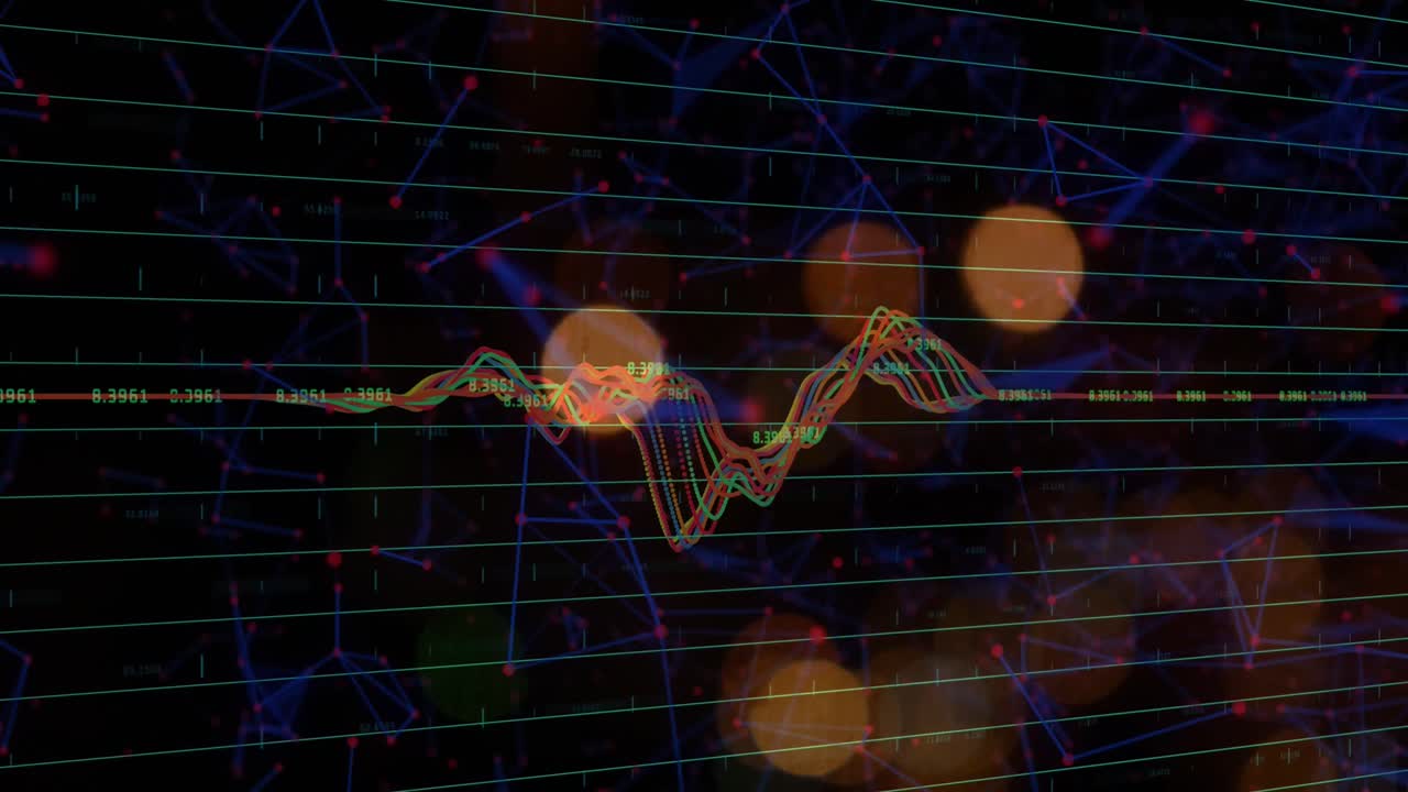 animación del procesamiento de datos sobre puntos de luz