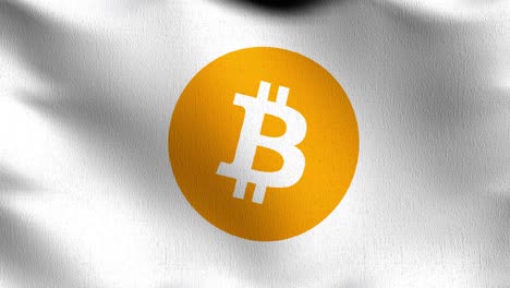 bucle sin costuras 4k vdo. bandera de criptomoneda y signo de bitcoin. ilustración de renderización 3d del símbolo de signo ondulante.