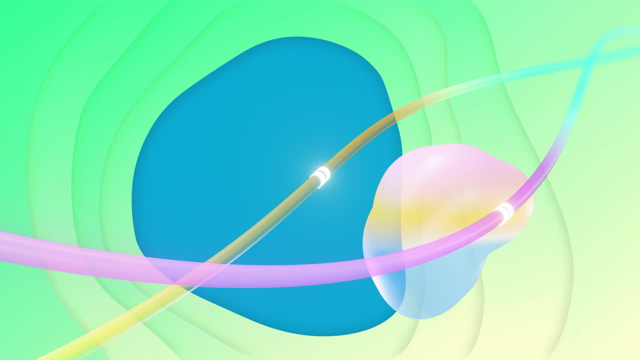 녹색 그라디언트 배경 위에 다채로운 추상적인 모양과 선 애니메이션