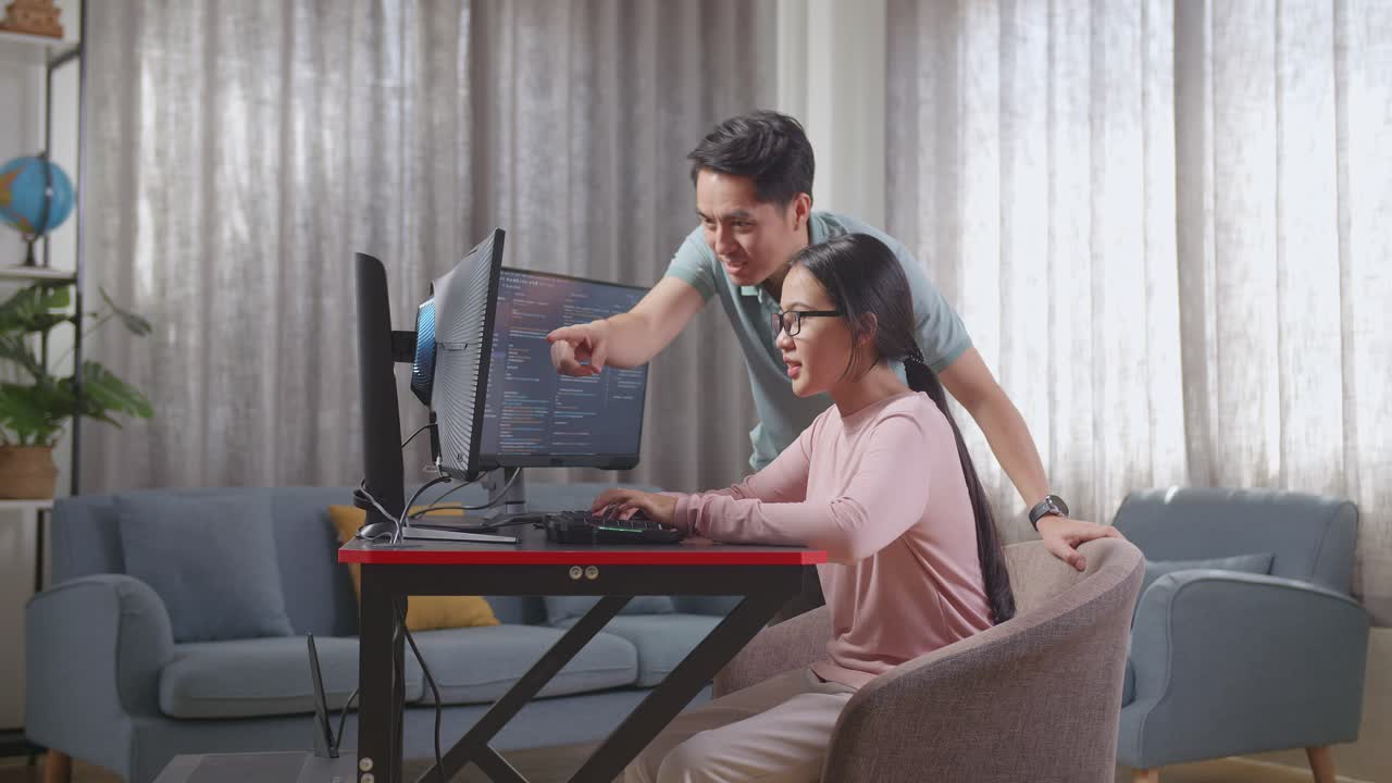 Couple learning programming