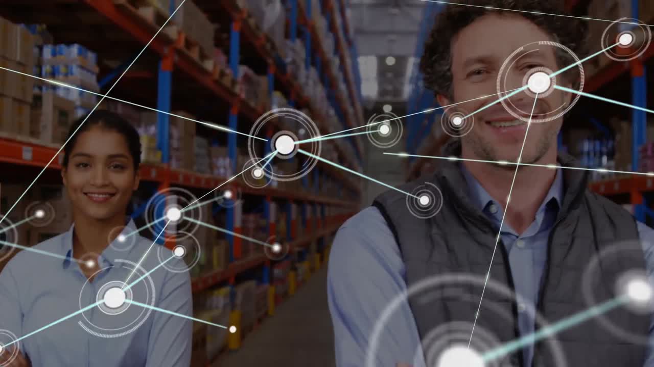 animación de la red de conexiones entre diversas personas en el almacén