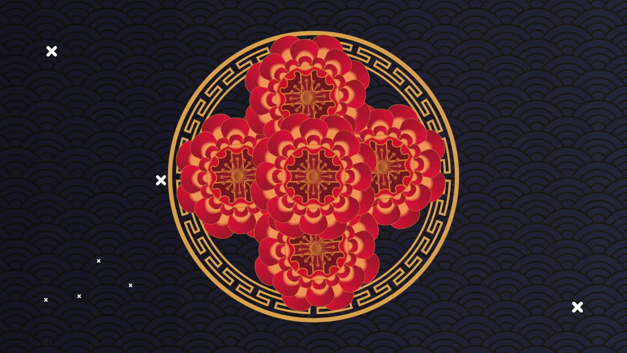 feliz año nuevo chino decoración floral en marco dorado