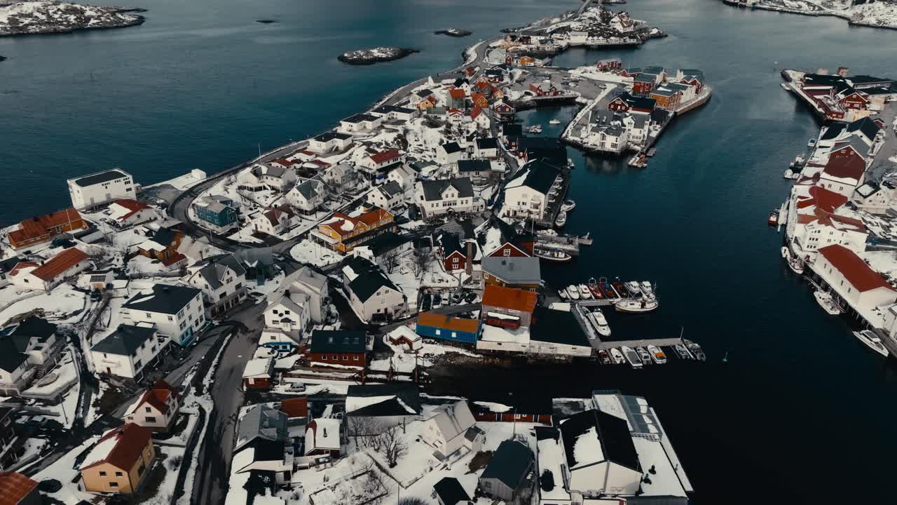 Aerial View of Houses In Henningsvaer Village In Vagan, Nordland, Norway.