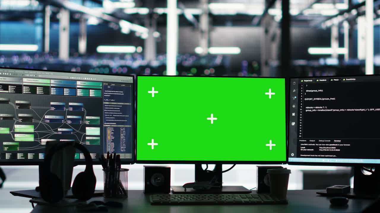 Mockup computers in data center facility manage supercomputers hardware