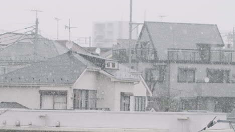 residential structures during heavy snow falling in winter season of tokyo, japan