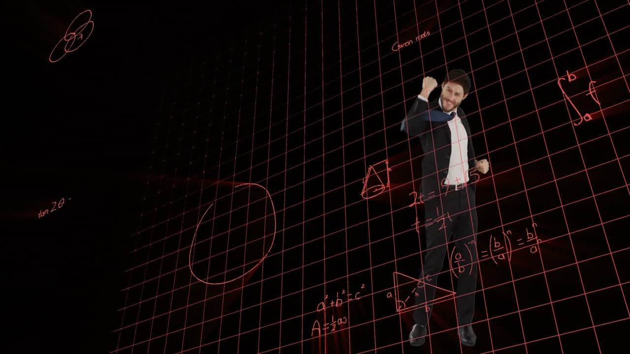 데이터 처리 및 수학 방정식의 애니메이션 이상 사업가 기 ⁇ 으로 점프