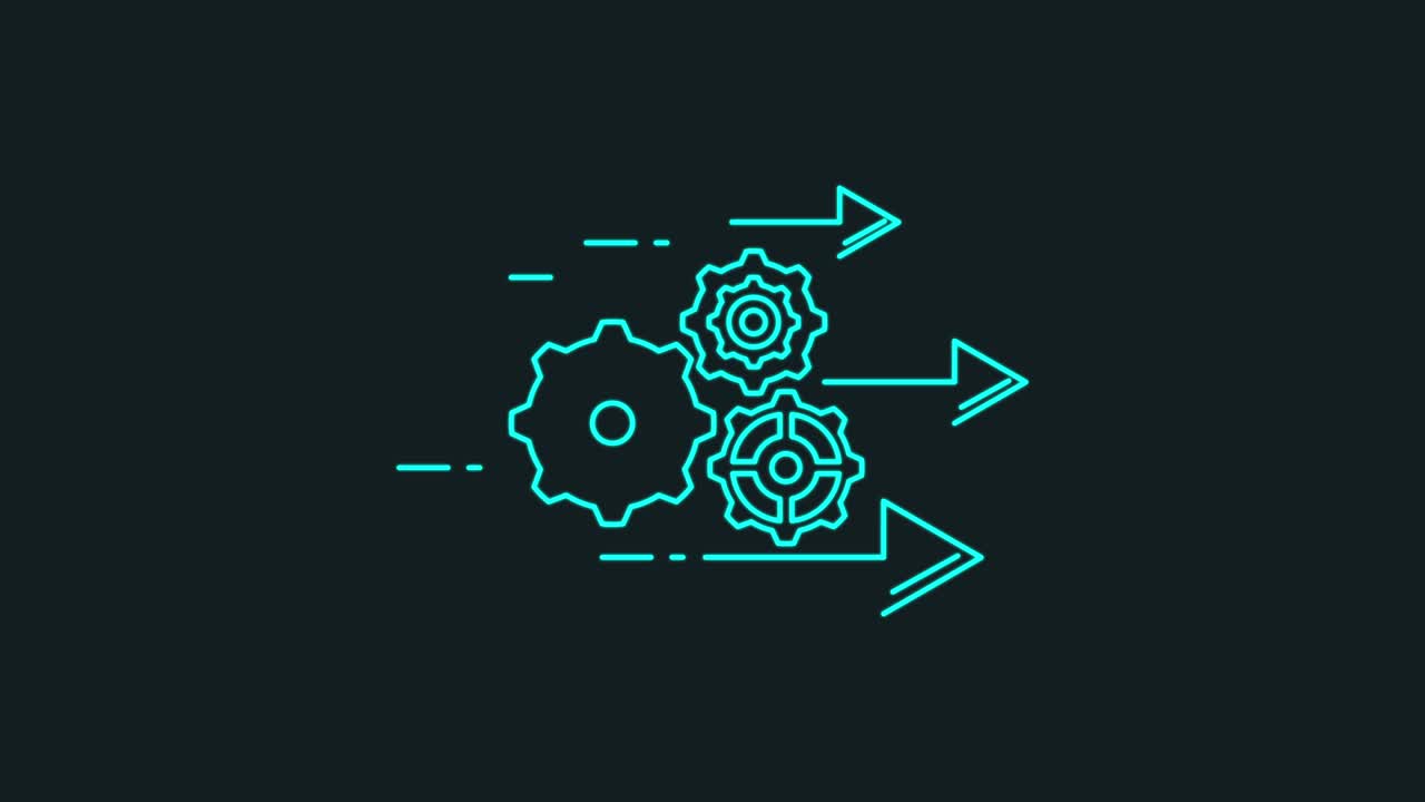 excelencia operativa, crecimiento de la producción icono de línea brillante de neón aislado en fondo negro. animación gráfica en movimiento.4k video