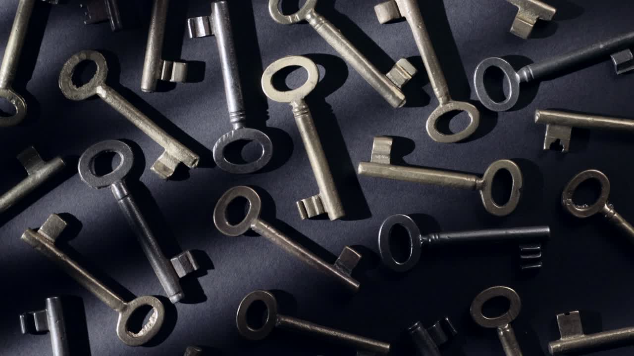 검은색 배경 위에 회전하는 오래된 키