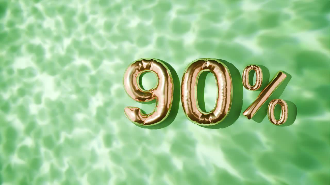 물 위에 떠다니는 황금색 90%의 물결은 녹색 바탕에 있습니다.