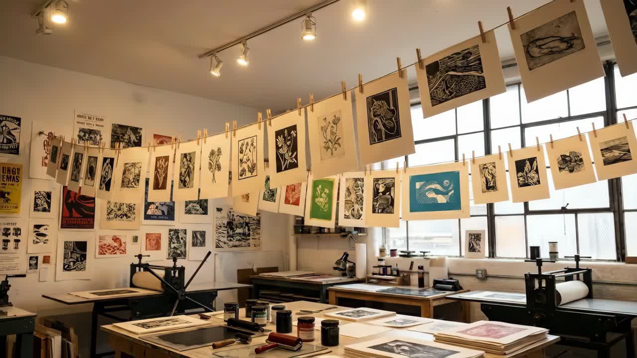 Art Studio with Hanging Prints