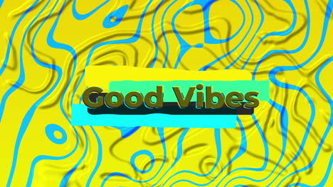 animation of good vibes text on vibrant blue and yellow background