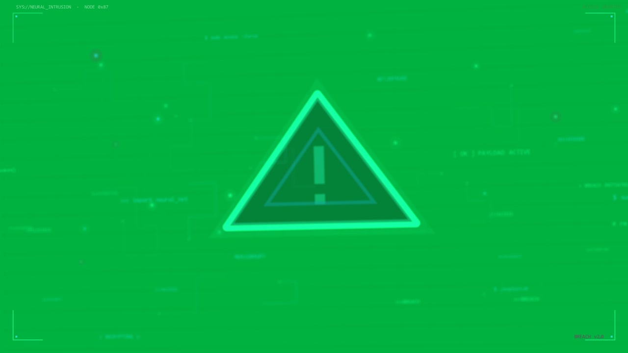 Falling bars starting green triangle pulsing scaling lighting circuits alerting on transparent bg