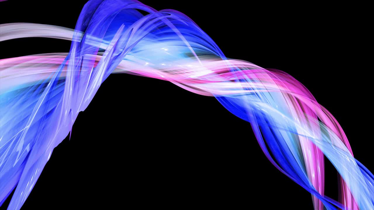 abstract multicolored transparent ribbons move around on a black background. Motion graphics 3d looped background with red blue ribbons. Luma matte as alpha channel. 6