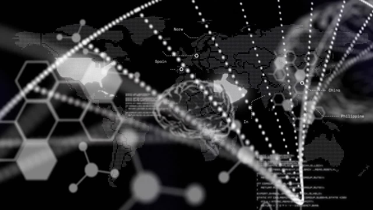 검은 바탕 위의 데이터 처리와 함께 dna 가닥과 인간 뇌의 애니메이션