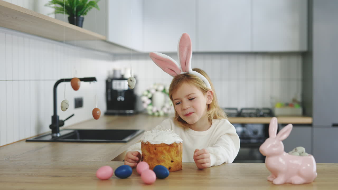 Happy Easter Celebration in Kitchen with a Child