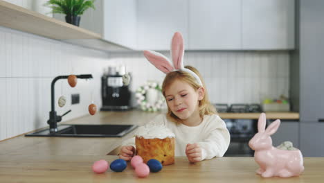 happy easter celebration in kitchen with a child