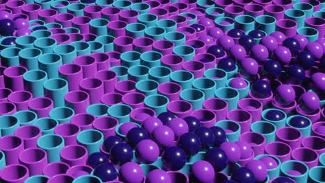 geometric 3d rendered animated scene with multicolor balls and cylinders. modern abstract seamless loop motion graphic